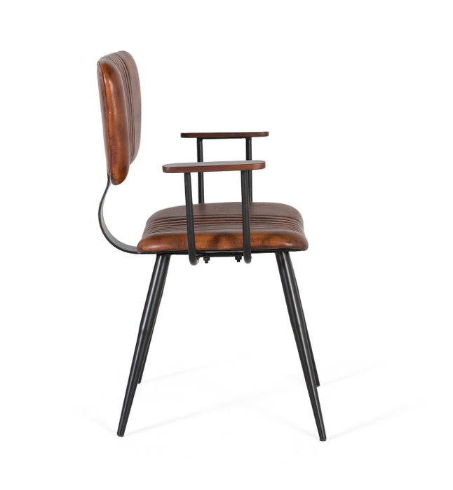 GINER Y COLOMER Lot de 2 chaises en fer noir et peau bovine marron